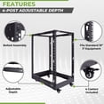 thumbnail image 2 of NavePoint 18U 4 Post Server Rack – Open Frame Rack for 19 Inch Equipment, Adjustable Depth 4-Post Network Rack with Casters Wheels, 18U Server Rack 1322lbs Capacity, Black, 2 of 5
