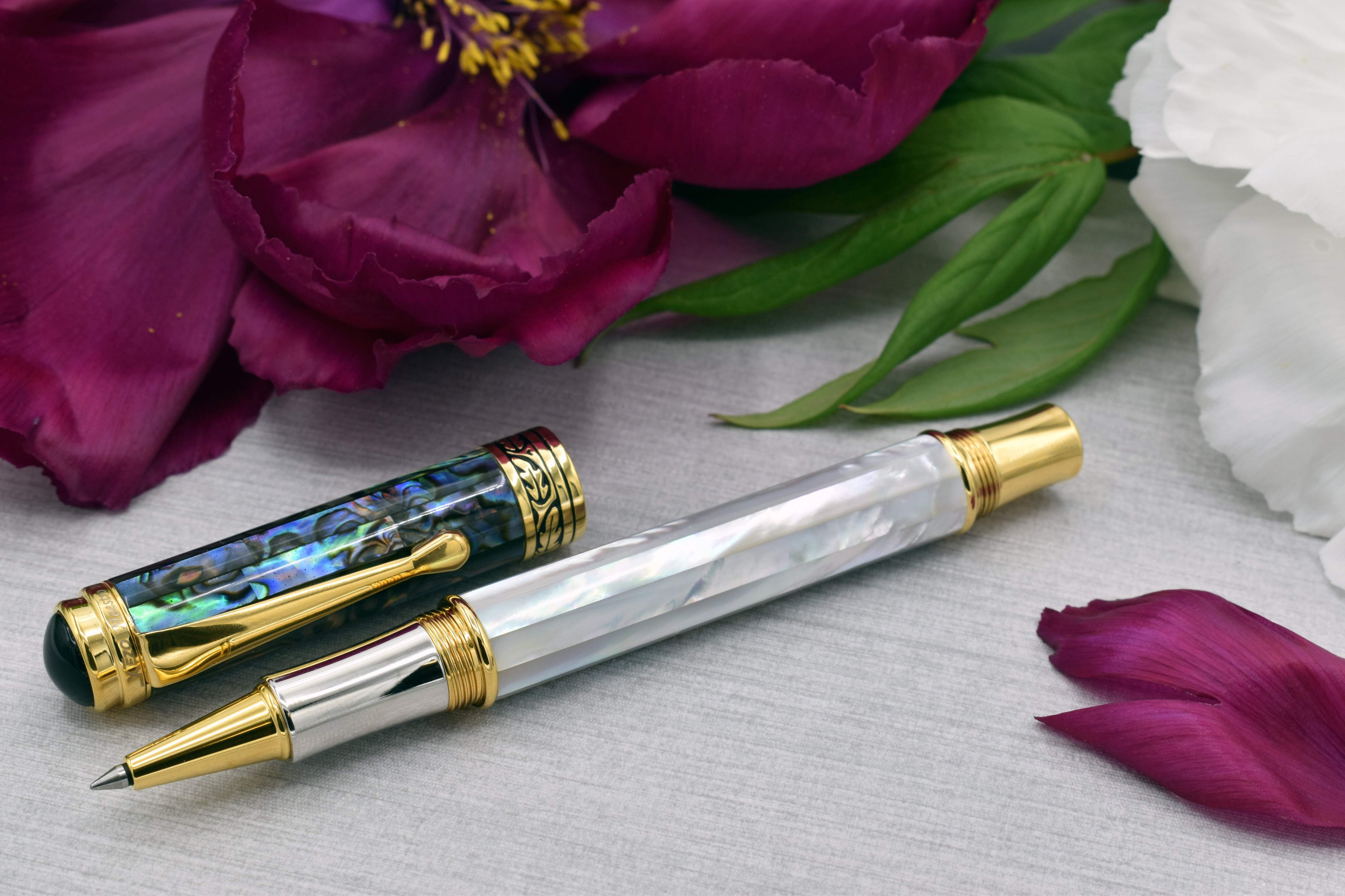 Xezo Xezo Maestro® 18K Gold Plated Rollerball Pen - Oceanic White Mother of Pearl  Paua Abalone
