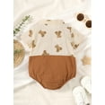 thumbnail image 4 of Mikrdoo Newborn Baby Boys Romper Bear Print 3 Months Baby Boys Splice Jumpsuits 6 Months Baby Boys Bow Tie Turn-down Collar One Piece Bodysuits Brown, 4 of 7