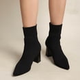 thumbnail image 3 of Women's Pointed Toe Knit Ankle Boots Block Heel Slip On Winter Casual Shoes, 3 of 6