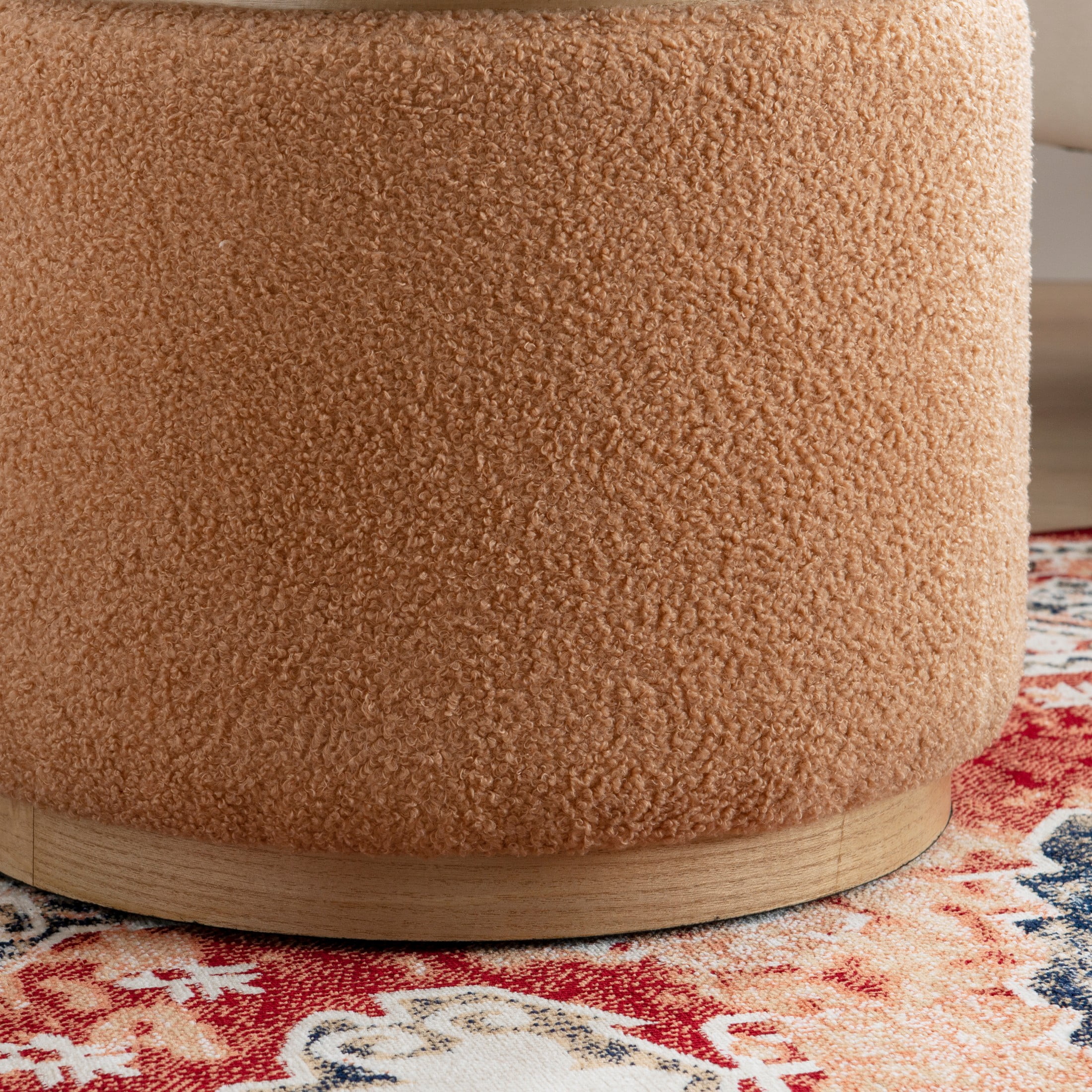 Linon Primrose Storage Ottoman Stool, Natural Finish with Tan Sherpa Fabric
