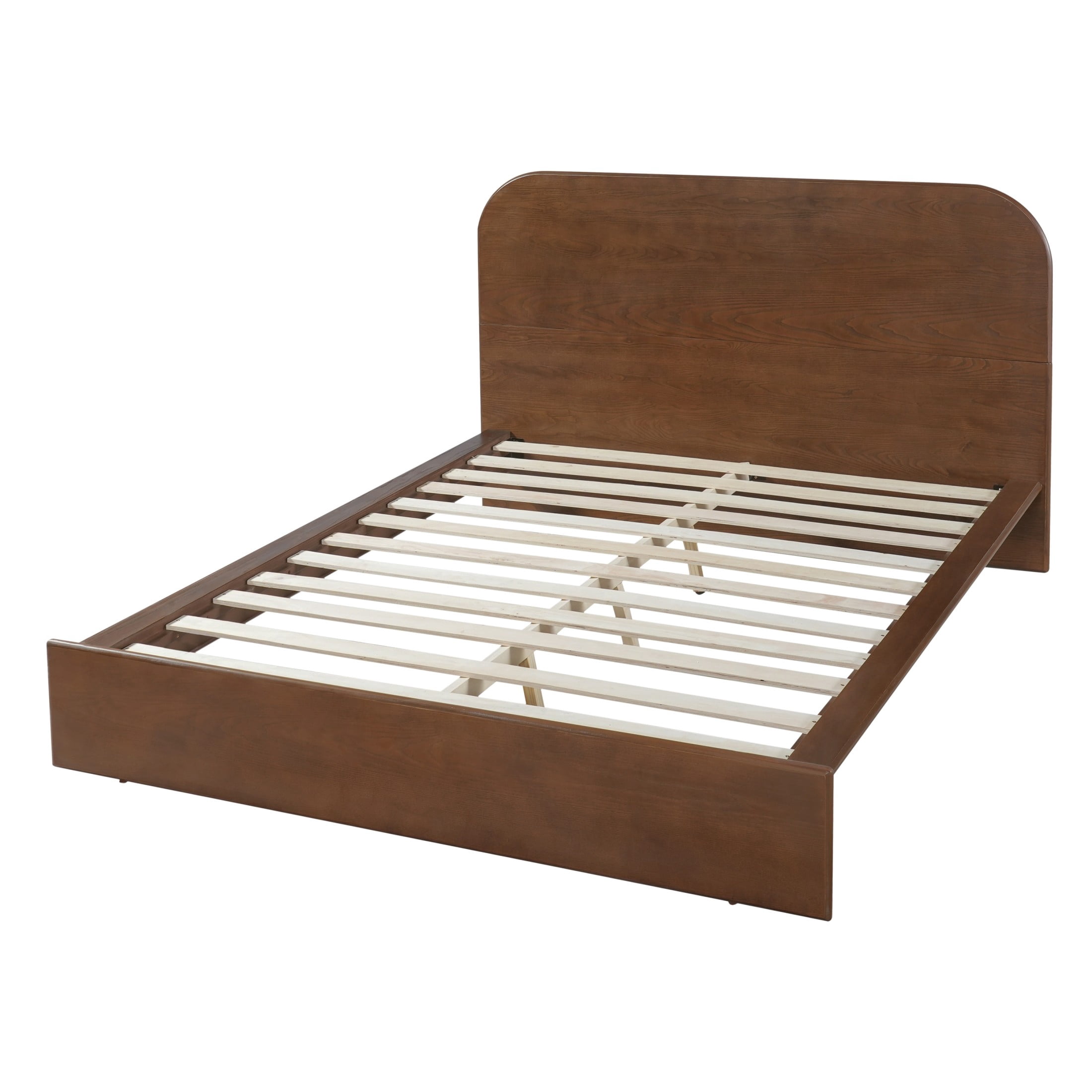 Christopher Knight Home Queen Modern Platform Bed, Rounded Headboard, Low Profile Wood Frame, Walnut
