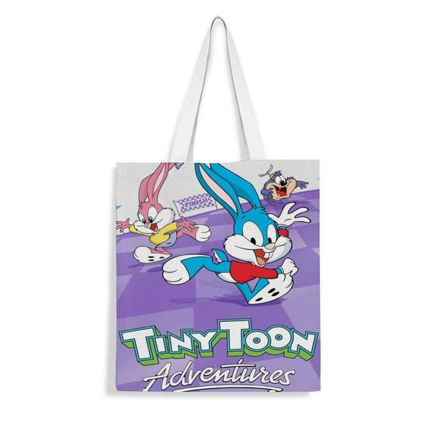 Tiny Toon Adventures Bolso de tela con estampado de lienzo para mujer, bolsa de compras reutilizable y estética, con cremallera interior, regalo para mujer,38*45cm.