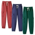 thumbnail image 3 of HILEELANG 3-Pack Boys' Sweatpants 5-15 Years Deep Blue/Rust Red/Dark Green Cotton Blend Kids Fall Winter Joggers 5-6T, 3 of 9