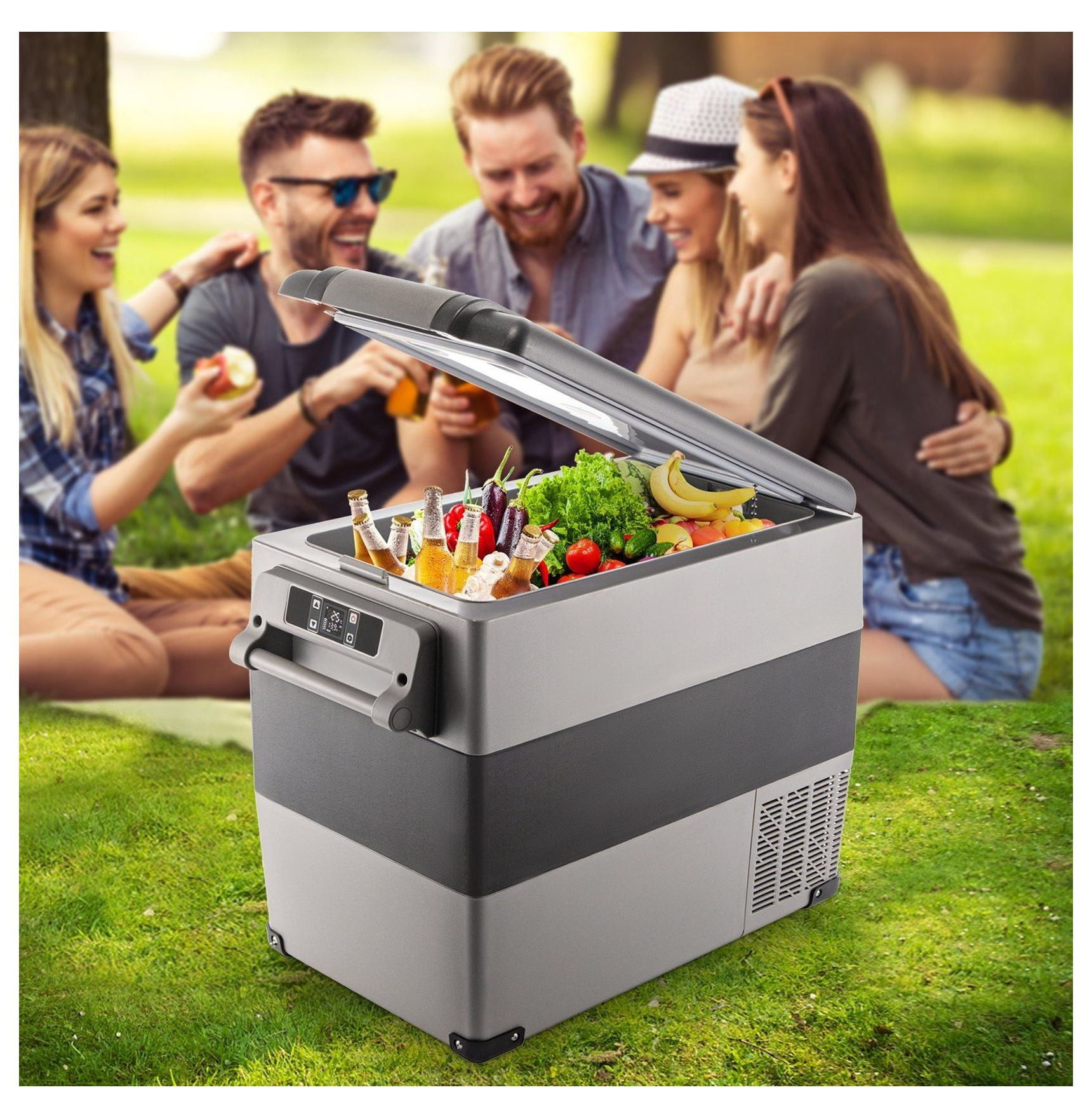 12 Volt Refrigerator 58 Quart, Dual Zone Portable Fridge Freezer, Car Refrigerator for RV, Camping & Home - 12/24V DC & 110-240V AC Powered
