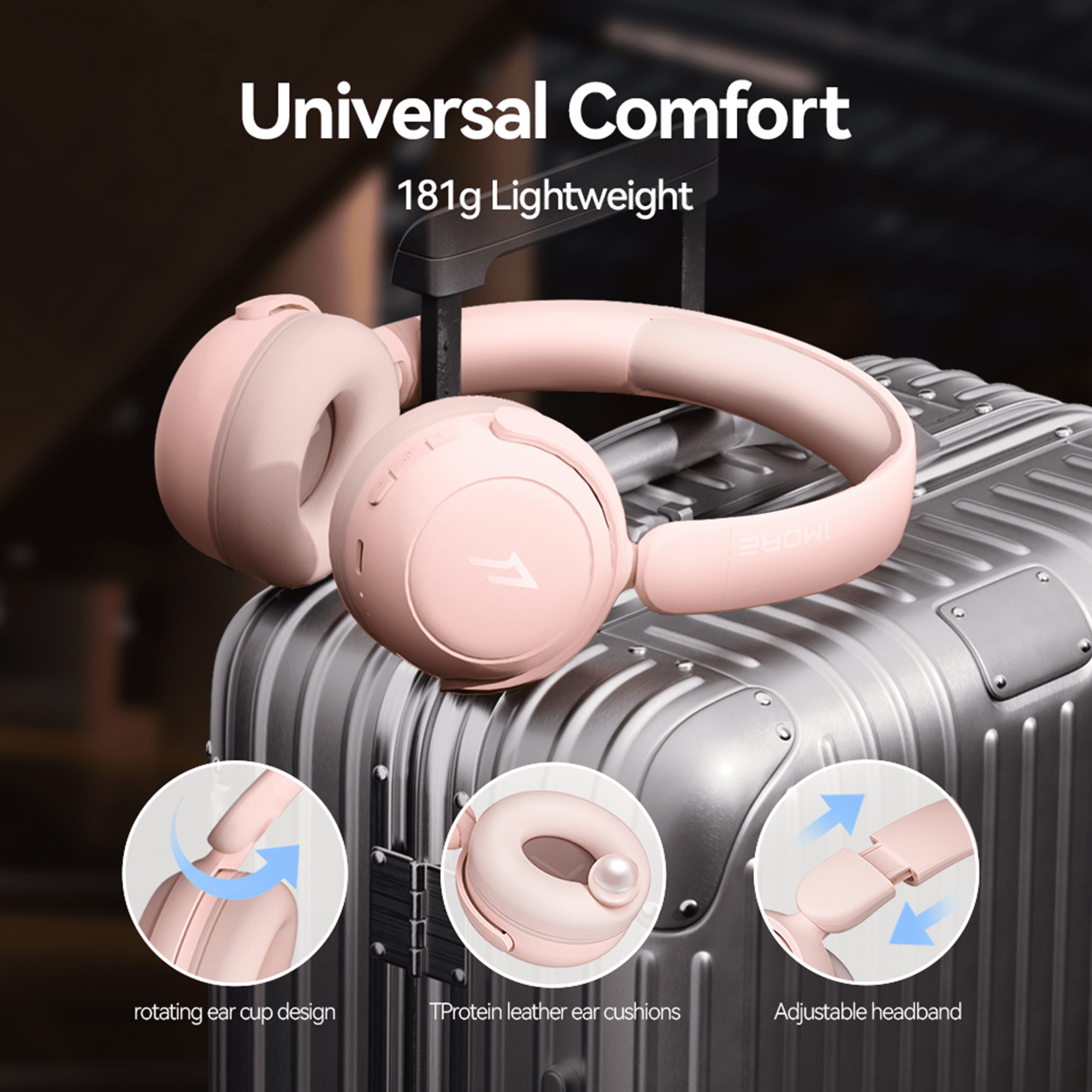 1MORE Sonoflow Mini HQ20 Noise Cancelling Bluetooth over-Ear Headphones, Pink