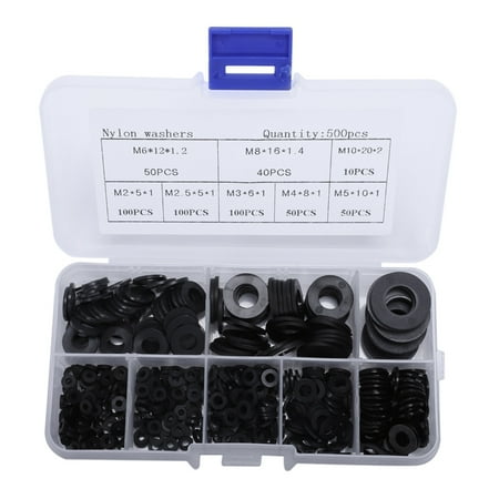 

BSTHOE 500pcs Nylon Washer M2-M10 Plastic Gasket Set Flat Ring M2 2.5 3 4 5 6 8 10