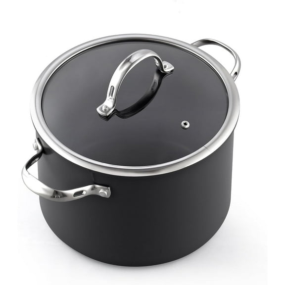 Cooks Standard Hard Anodized Non-Stick Stock Pot with Glass Lid, 8-Quart Classic Nonstick Cookware Cooking Soup Pot, Black