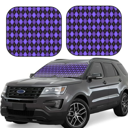 Hirioo purple argyle for 2PCS Windshield Sun Shade Foldable | Front Windshield Shade for Sun Heat and UV Rays-Large