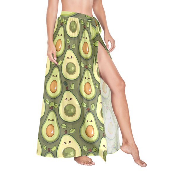 Women Sarong Wraps Cute Avocado on Green Swimsuit Beach Pareo Bikini Coverups Skirt M