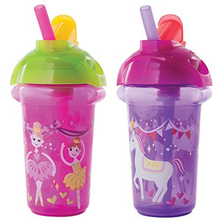 Munchkin Click Lock Flip Straw Cup, Pink/Purple, 9 Ounce, 2 Count