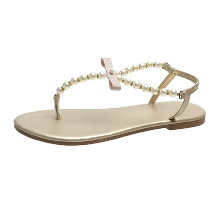 

Flip Flops for Women Summer Causal Lightweight Ankle Strap Pearl Thong Sandals Mini Heel Girls Vacation Beach Slides Sandals