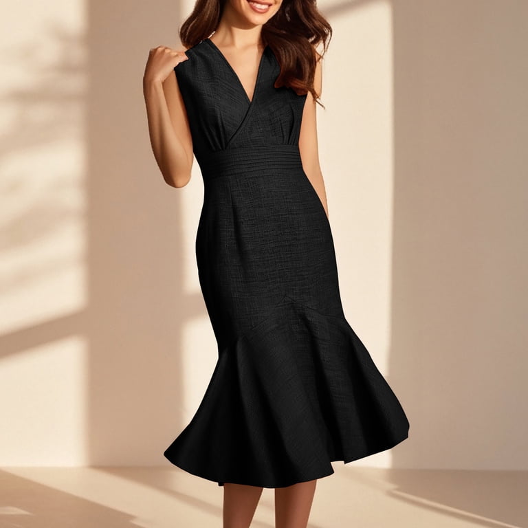 chinese dress ladies Black Mermaid Midi Dress Medium