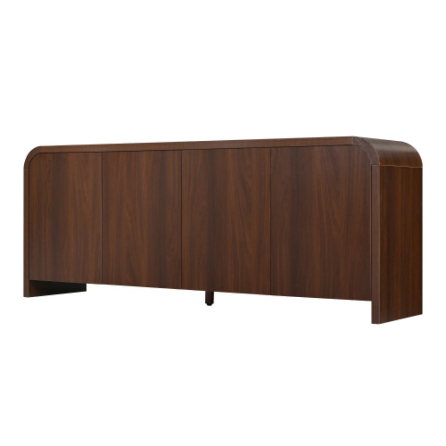 Farmhouse Curved Edge TV Stand for 70 Inch TV, Mid Century Modern Wood Grain Media Console with Adjustable Shelves, Cabinets & Cable Management for Living Room, Walnut