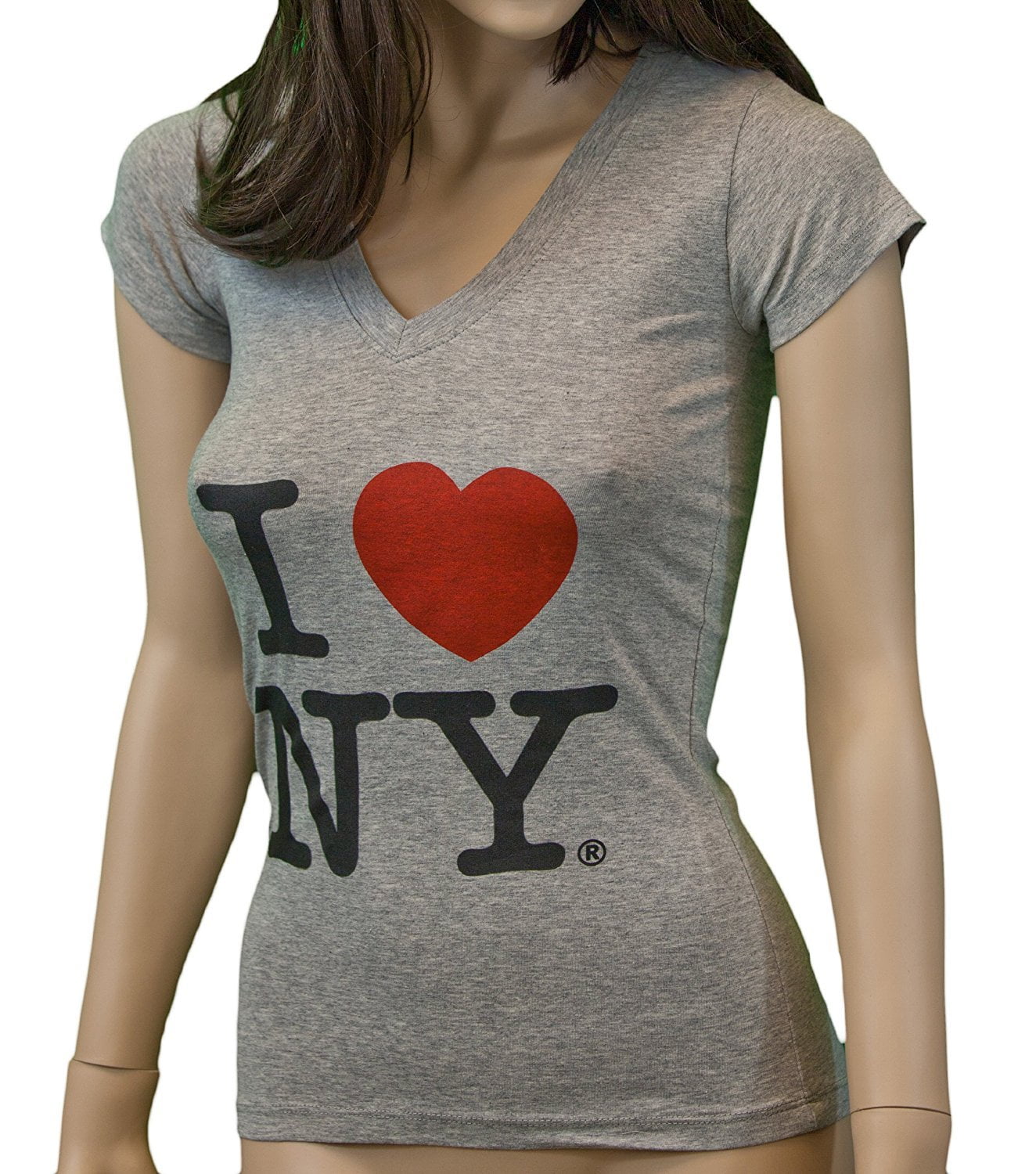I LOVE NY - I Love NY New York Womens V-Neck T-Shirt Spandex Heart Gray ...