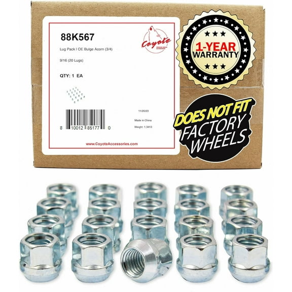 Wheel Accessories Parts 20 Pcs 9/16"-18 Thread Open End Bulge Acorn 21mm 0.84" Long Lug Nuts Zinc 3/4" 19mm Hex Fits 2005-10 Dodge Dakota 2003-09 Durango 2002-11 | Ram 1500
