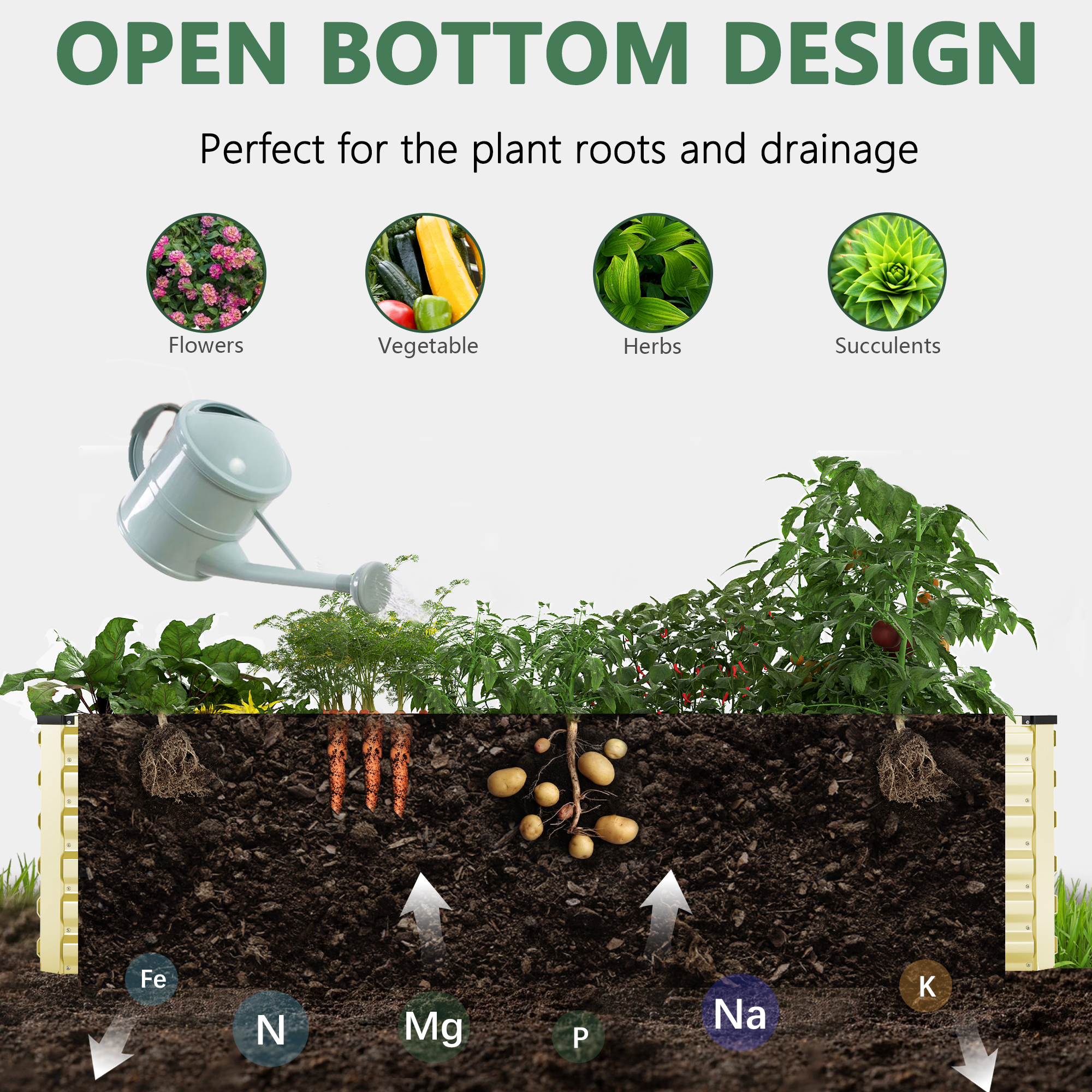 FOOWIN 2 Pack 6x3x2ft Outdoor Metal Raised Garden Bed,Planter Box for Vegetables,Flowers,Herbs w/269 Gallon Capacity, Cream Yellow