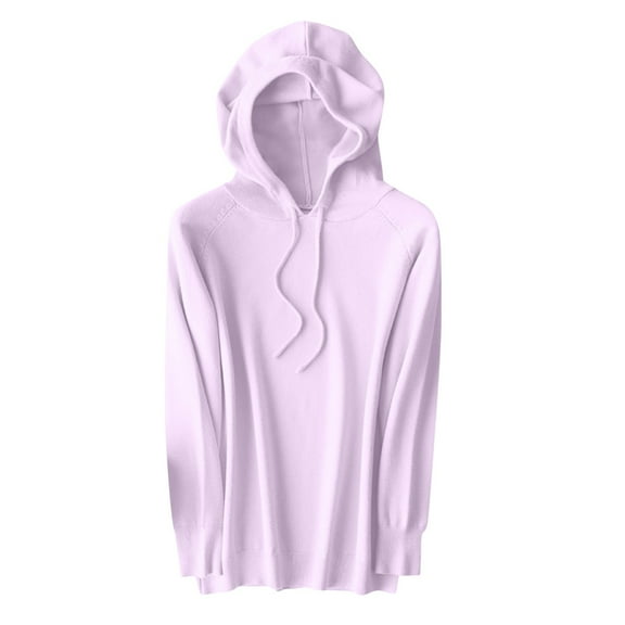 YUGYXL Womens Drawstring Sweatshirt Casual Thin Long Sleeve Hooded Blouses Solid Color Knit Hoodies Outdoor Sweatshirts Purple M