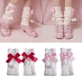 thumbnail image 3 of Calentadores de piernas para mujeres y niñas, con lazo de peluche, cubrepiés de punto, calcetines hasta la rodilla, 3 of 8