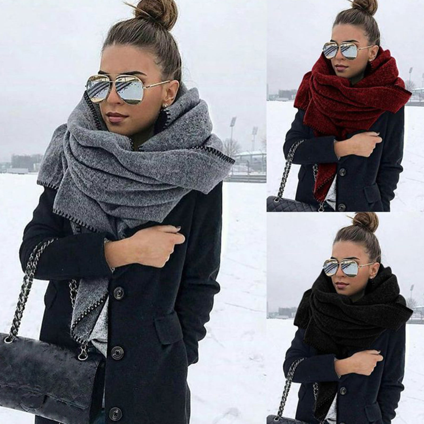 New Womens Winter Warm Fashion Black Long Pashmina Shawl Wrap Scarf 