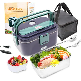 TRAVELISIMO Electric Lunch Box for Adults 80W, Fast Portable Heated Lunch Box Food Warmer 12/24/110V, Leakproof, SS Container, Heating for Car Truck