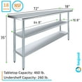 thumbnail image 3 of AmGood 18 in. x 72 in. Stainless Steel Table with Two Undershelves | Metal Utility Kitchen Prep Work Table | NSF, 3 of 9