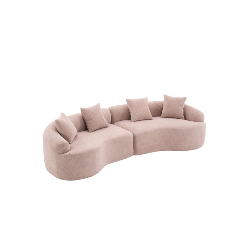 Curved Sectional Sofa with 4 Throw Pillows, Modern Luxury Chenille 4-Seater Cloud Couch with Deep Seat for Living Room, No Assembly Needed
