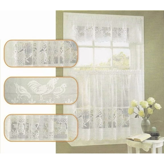 Lace Kitchen Curtain Warp Knitted Flower Basket Coffee Curtain Up-Down Curtain