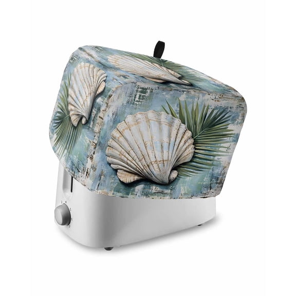 Fsddascl Blue Coastal Toaster Cover 4 Slice, Large Kitchen Appliance Covers, Retro Botanical Beach Nautical Shell Toaster Oven Cover with Loop, Bread Machine Cover Polyester Dust Cover Protection