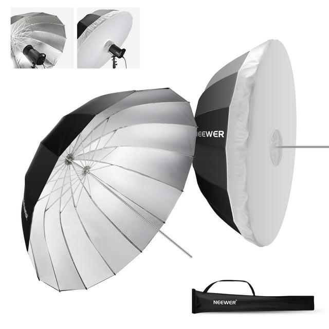 NEEWER 65"/165cm Parabolic Reflective Umbrella Photography with Silver Inner, Soft Lighting with Diffuser Cover, Bag, Quick Fold for Camera Photo Stud
