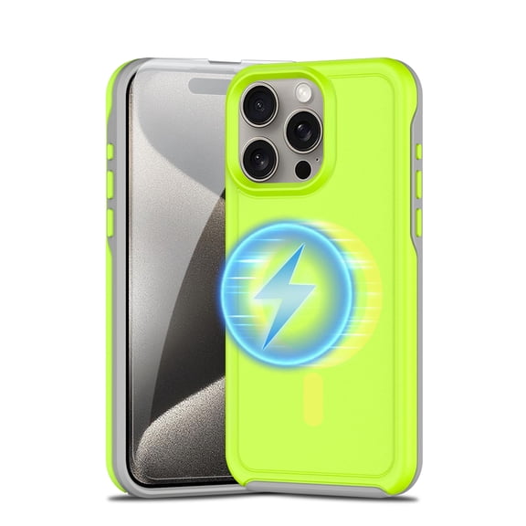 Dteck Magnetic for iPhone 15 Pro Max Case with Tempered Glass Screen Protector, Compatible with MagSafe, Military Grade Shockproof Heavy Duty Tough Rugged Cover for iPhone 15 Pro Max,Fluorescent Green