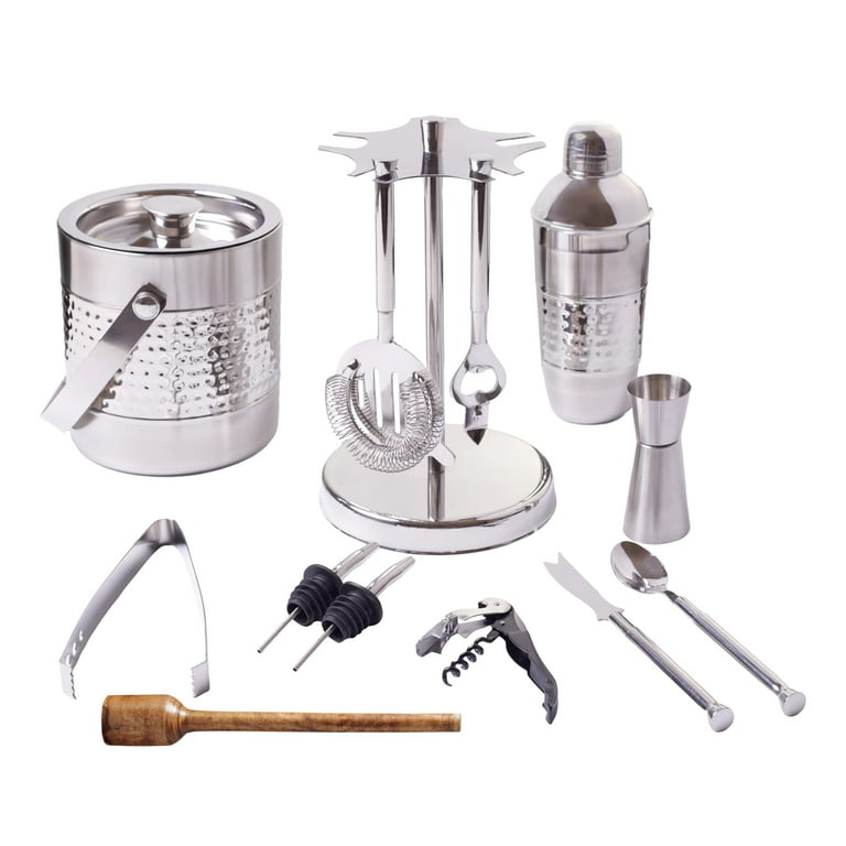 Cocktail Shaker Set Bartender Kit - Bar Set with Stand Stainless Steel  Mixology Drink Mixer Margarita Kit Professional Bar and Home Drink Making  Tools, Hammered - 13 Piece 