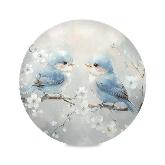 Round Placemat Set 15.4 Inch Diameter Table Mats Heat-Resistant Decorative for Dining Tables Cute Blue Birds