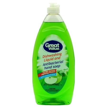 Great Value Ultra Concentrated Green Apple Scent Dishwashing Liquid, 24 oz