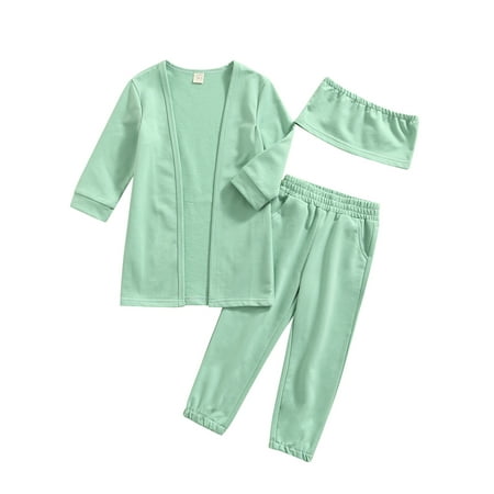 

Canrulo 3Pcs Toddler Baby Girls Autumn Outfits Off-Shoulder Sleeveless Tops + Long Sleeve Cardigan + Pants Clothes Green 2T