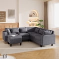 thumbnail image 2 of EUROCO 87" Sectional Sofa Free Combination Sectional Couch, 6-Seat L-Shaped Sofa Couch with 6 pillows, Storage Ottoman, and Ergonomic Armrests for Living Room,Apartment,G, 2 of 9