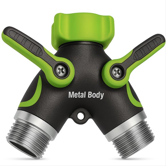 Divisor de mangueras de jardín Craft911 de 2 vías, metal resistente