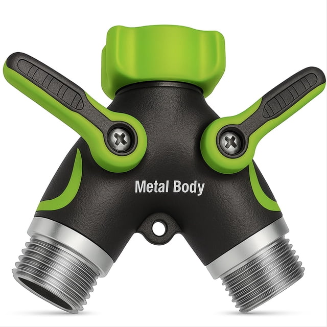 Divisor de mangueras de jardín Craft911 de 2 vías, metal resistente