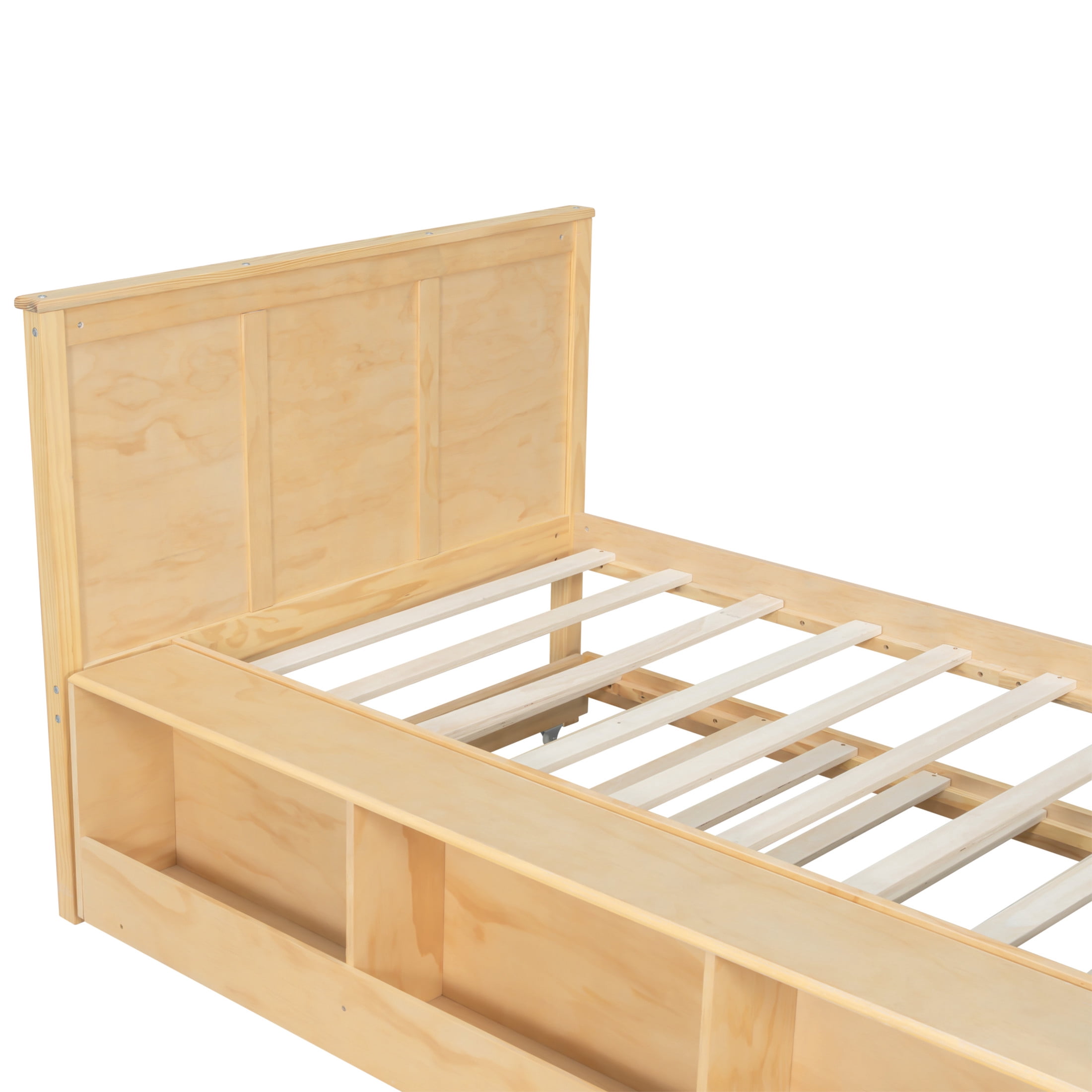 Noble House Brevon Twin Size Extendable Platform Bed with Built-in Storage Cabinet, Pine Wood Frame, Natural