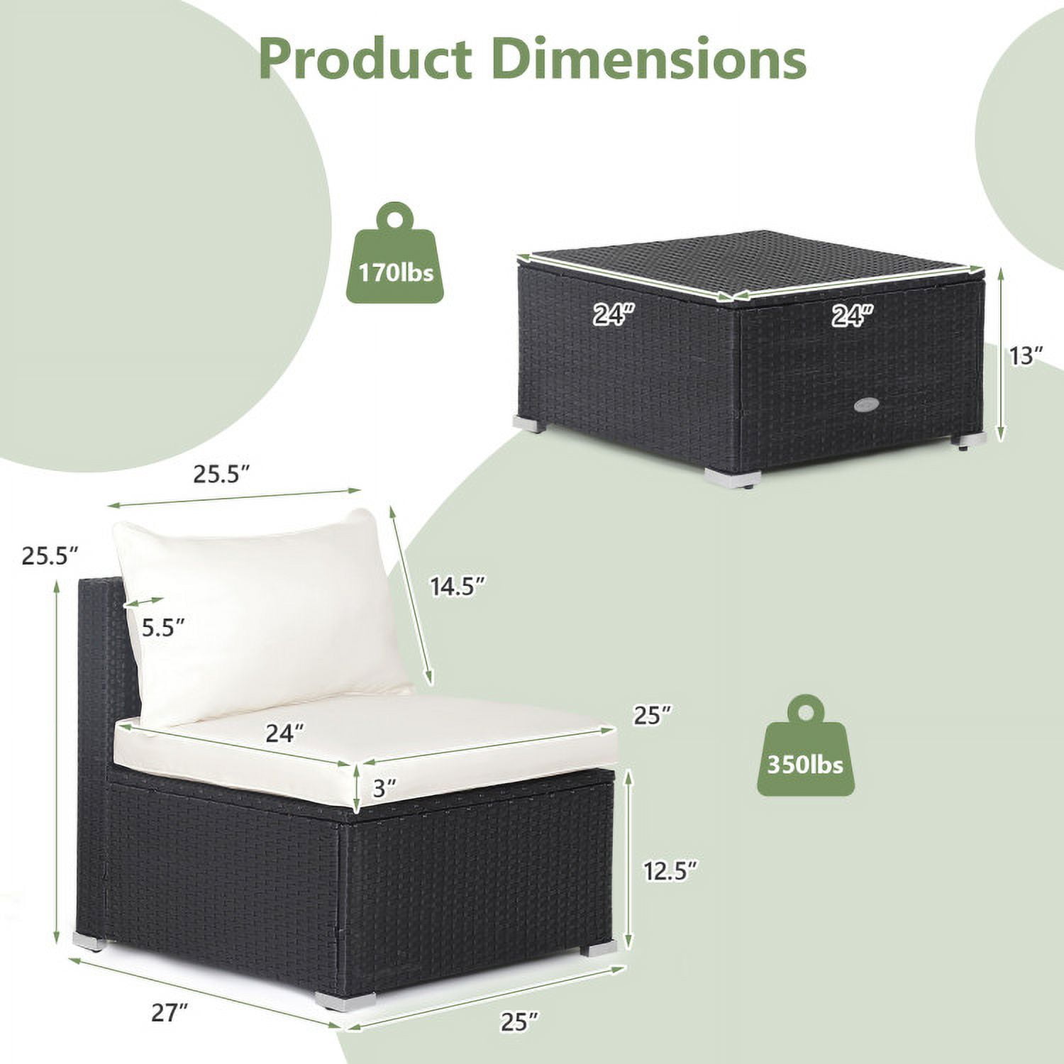 Aimee Lii 5 Pieces Outdoor Patio Furniture Set with Cushions and Coffee Table, Outdoor Patio Set