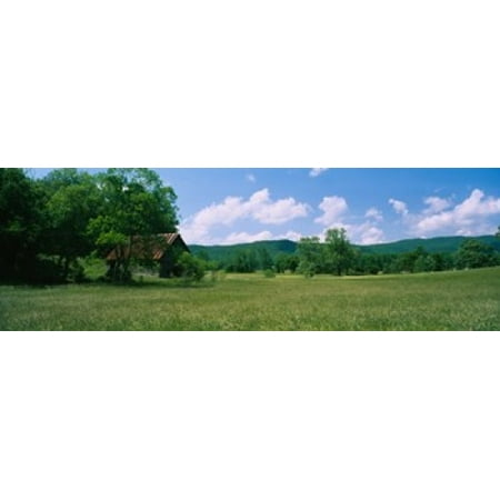 Barn in a field Cades Cove Great Smoky Mountains National Park Tennessee USA Canvas Art - Panoramic Images (18 x