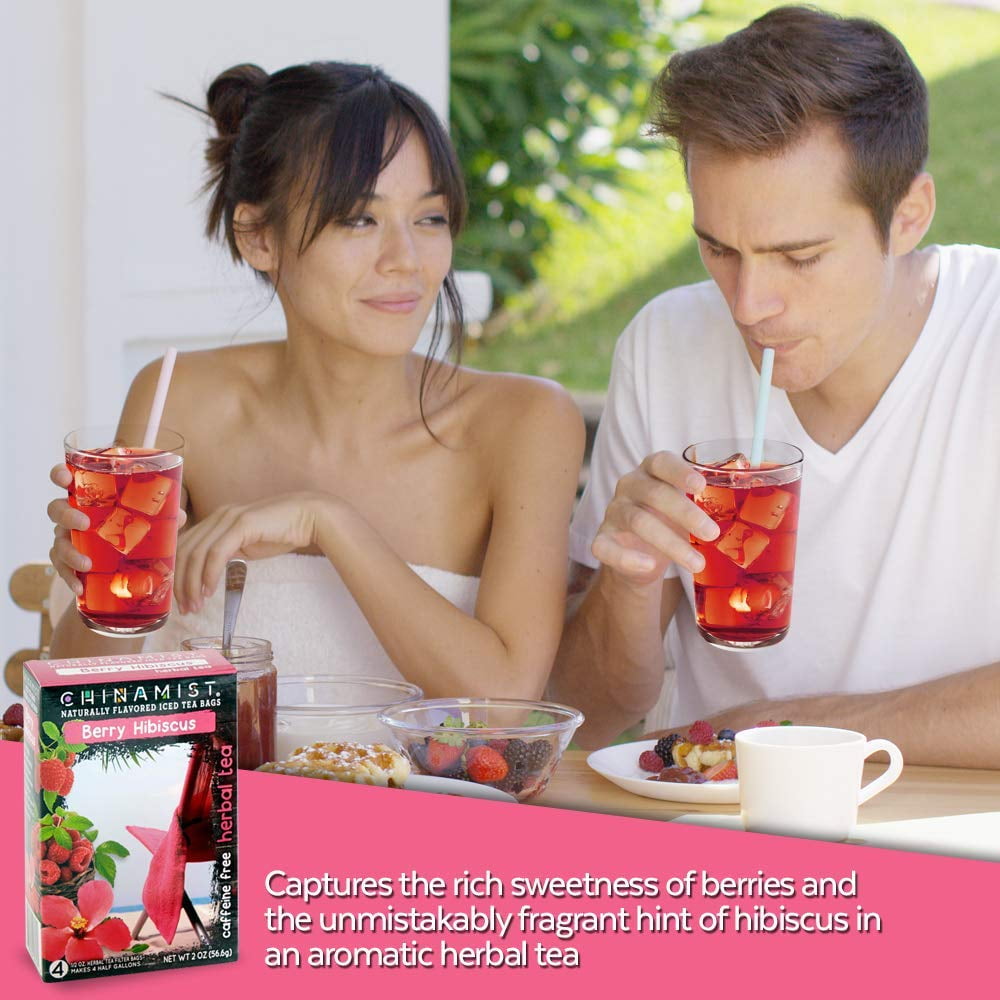 China Mist Naturally Flavored Berry Hibiscus Iced Tea Bags, 4-Count Box, 6-Pack (Each Bag Yields 1/2 Gallon)