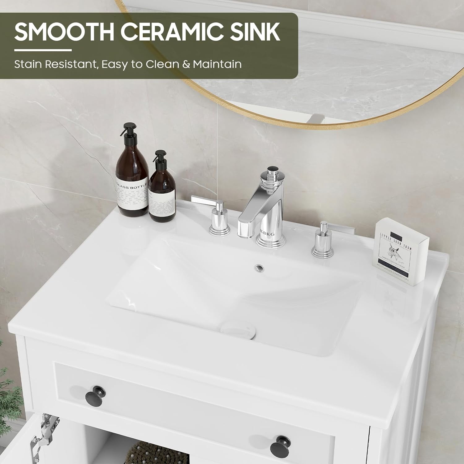 VEANERWOOD 24" Bathroom Vanity with Sink Set, Farmhouse Bathroom Cabinet with Flip Drawer and Doors, White
