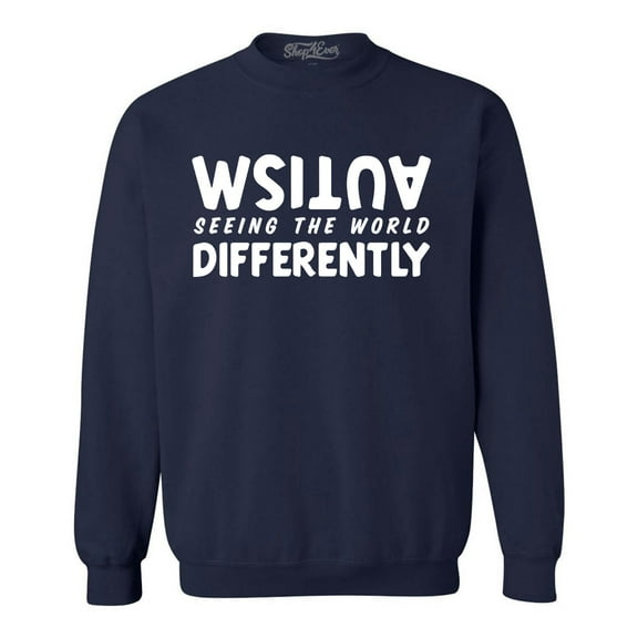 Shop4Ever Men's Autism Seeing the World Differently Crewneck Sweatshirt Medium Navy