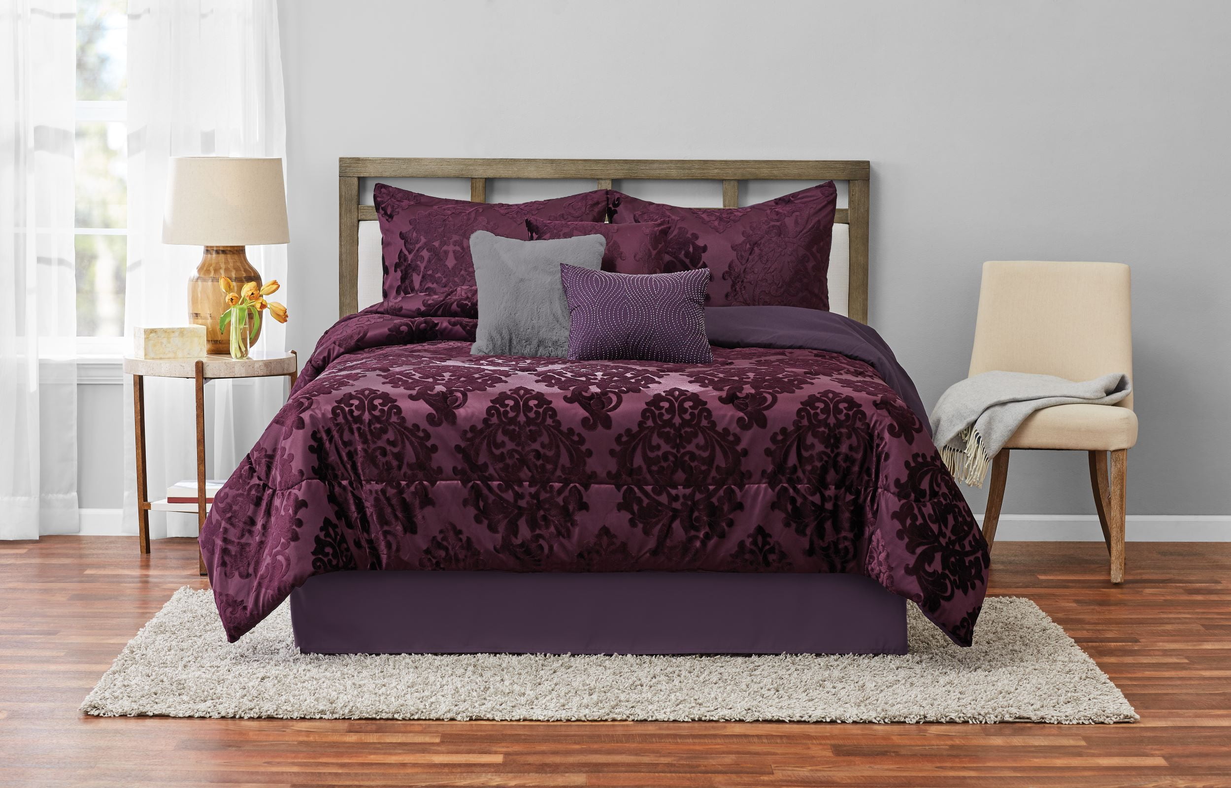 Mainstays Armin Burnout Velvet Polyester Damask Comforter Set, Full