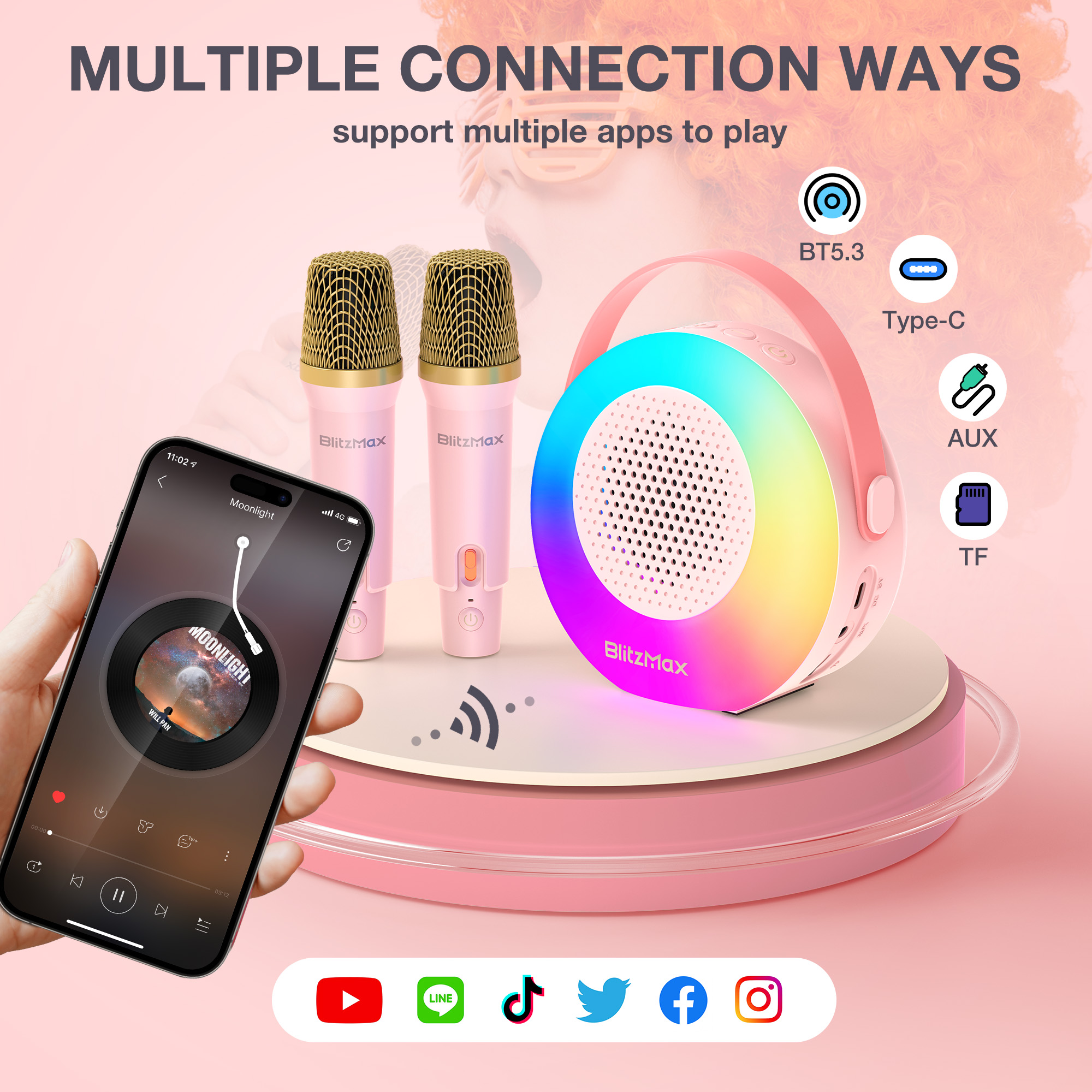 BlitzMax Mini Karaoke Machine for Kids with 2 Wireless Mics photo 3