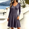 thumbnail image 5 of LEKWK Midi Dresses for Women Ribbed Knit V Neck A-Line Dresses Flowy Elegant Business Casual Office Work Fall Outfits Purple M, 5 of 8