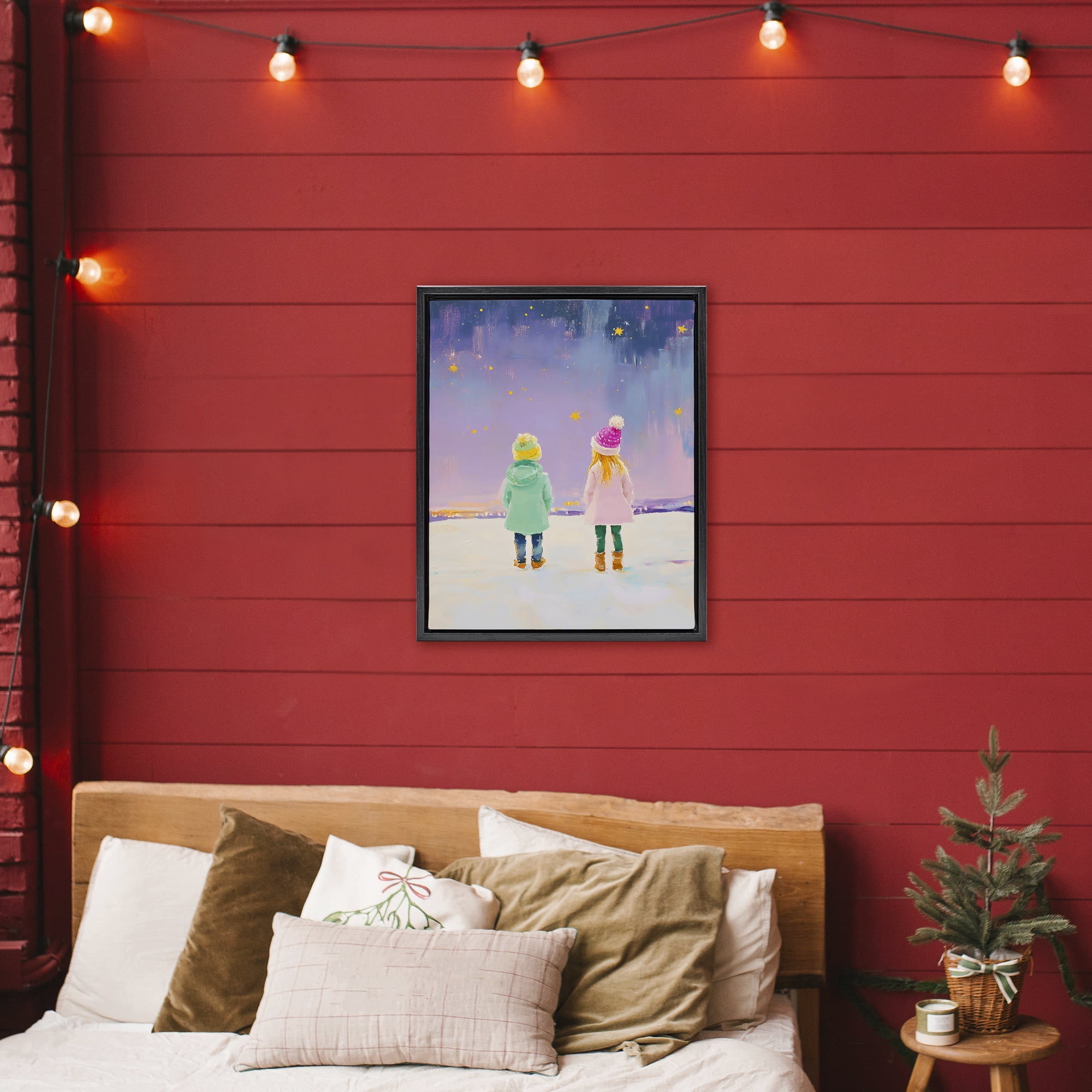 Stupell Industries Children Watching Starry Winter Sky Black Framed Floater Canvas Wall Art, design by The Prints Vibe