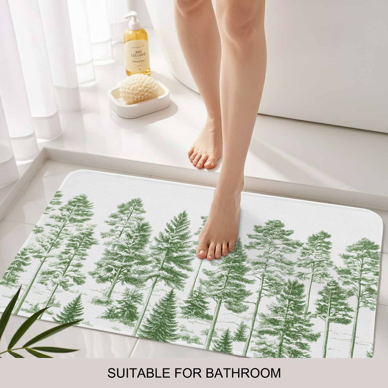 Green Pine Tree Doormat Outdoor Entrance 24"x36", Vintage Watercolor Botanical Absorb Moisture Dirt Door Mats, Non-Slip Rubber Backing Floor Mats Indoor, Low-Profile Front Door Rugs