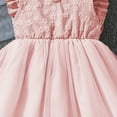 thumbnail image 4 of Ruyang Toddler Baby Tulle Dress Bow Flower Print Pleated Smocked Dresses Elegant Cute Ruffles Sleeve Summer Casual Dresses, 4 of 6